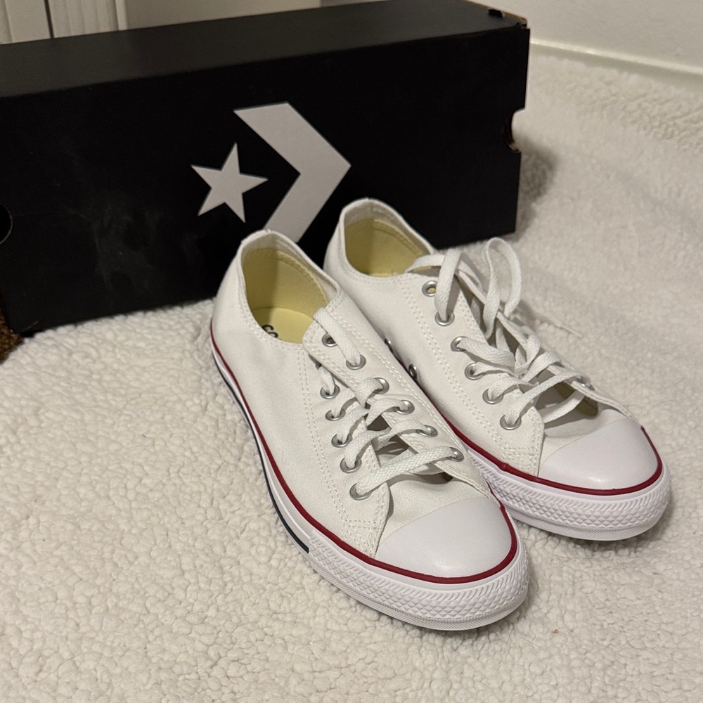 Converse White Low-Top Sneakers with Red Trim